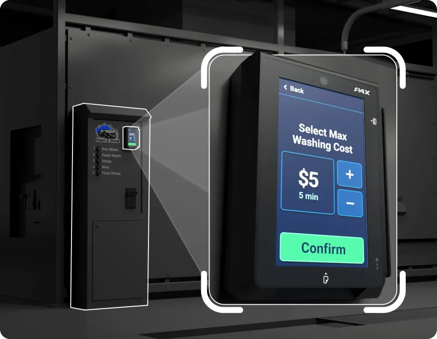 PAX IM30 Unattended Payment Terminal at a Self-Service Wand Car Wash