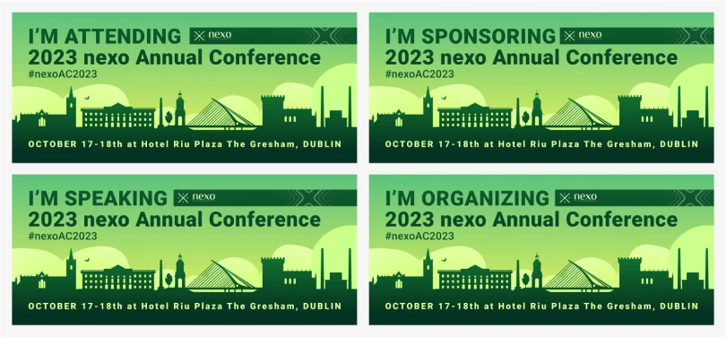 Social badges design for the Nexo Standards Annual Conference 2023.
