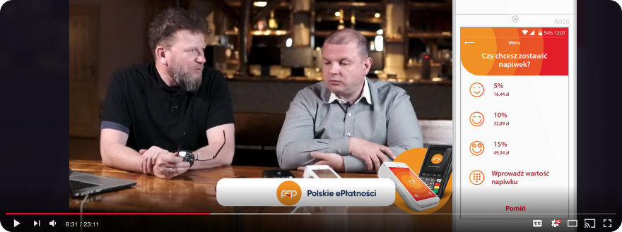 Banner advertising a YouTube Podcast about new PAX A920 Terminals from Polskie ePłatności. 