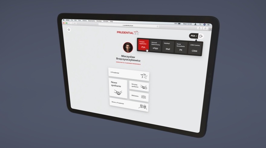 Pre Sales Apps Home Screen with the suit toggle