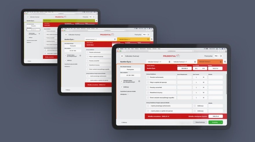 Three tablets presenting the Calculator Feature while performing different calculations.
