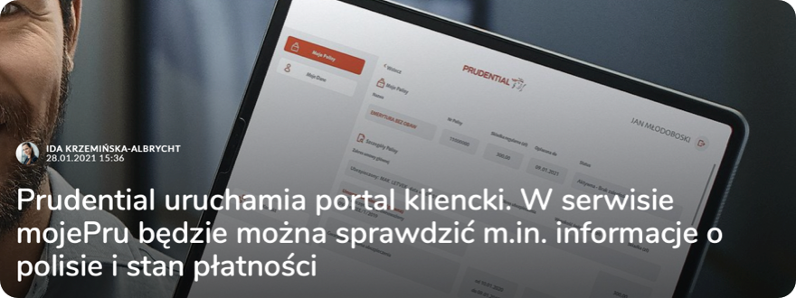 Banner advertising an article about new Prudential's Client Portal.