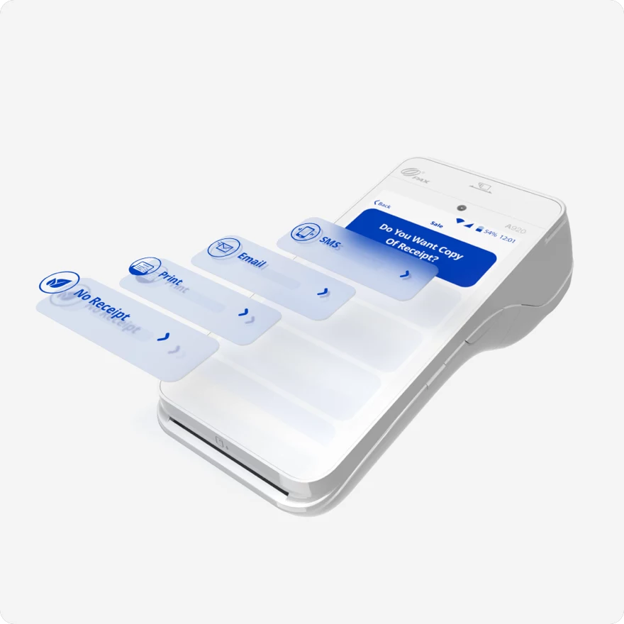 Pax A920 terminal in perspective.