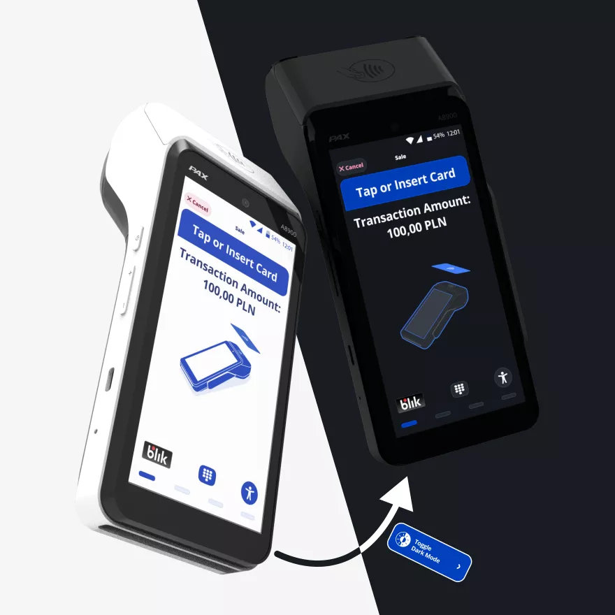 Light Mode and Dark Mode UI on PAX A8900